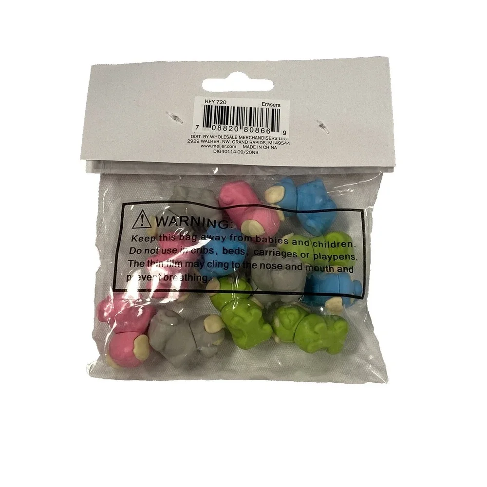 12‎ count valentines day kids school erasers DOGS pink blue green gray